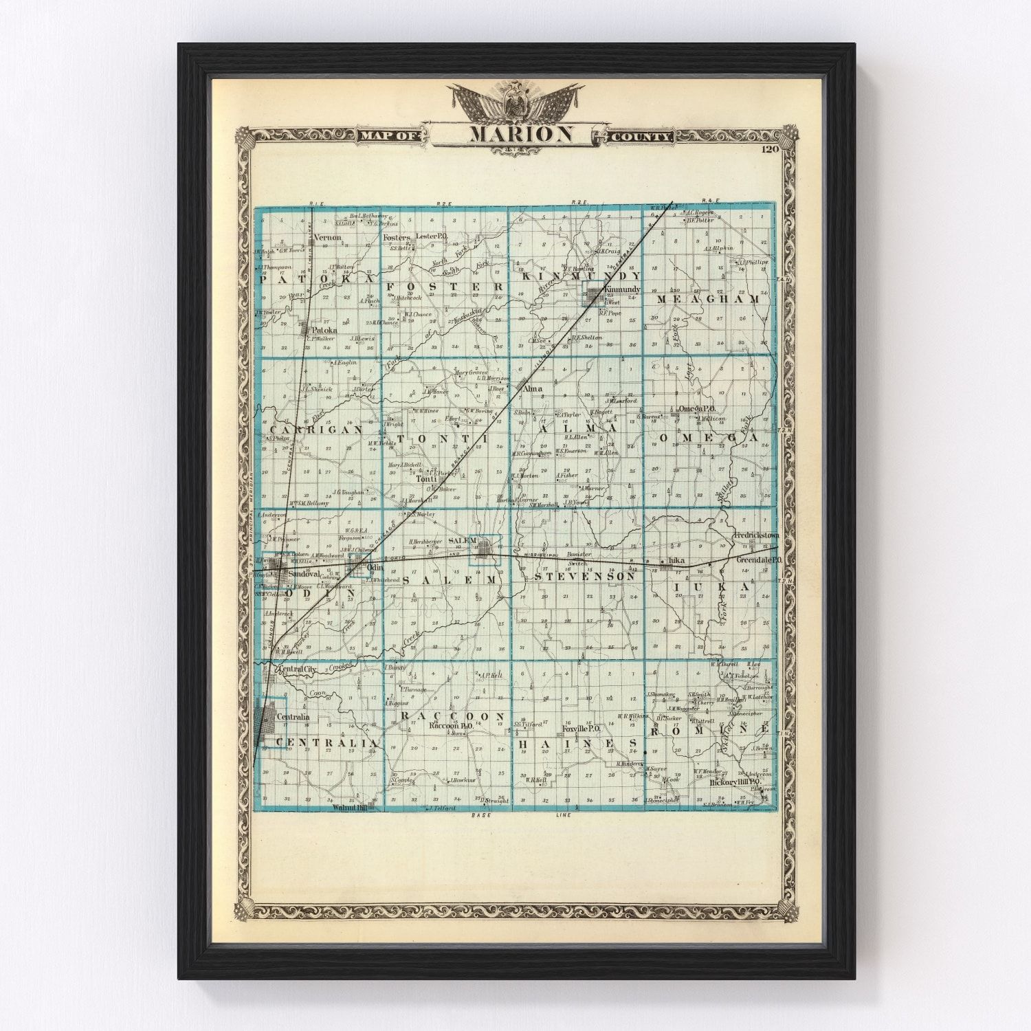 Vintage map of Marion County, Illinois, 1876