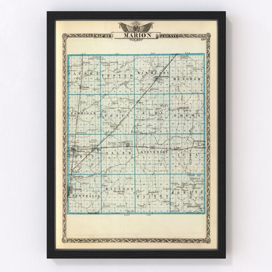Vintage map of Marion County, Illinois, 1876