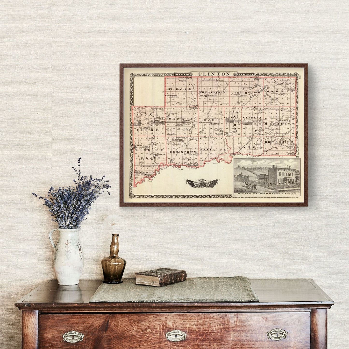 Vintage Map of Clinton County, Illinois, 1876