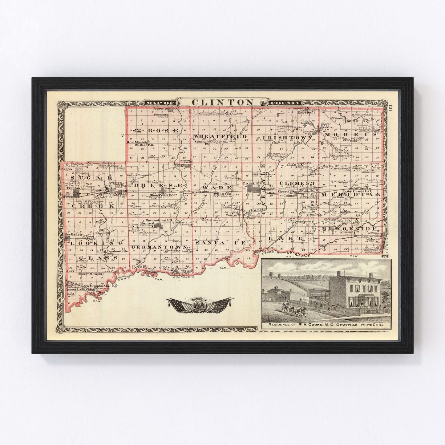 vintage map of Clinton County, Illinois, 1876