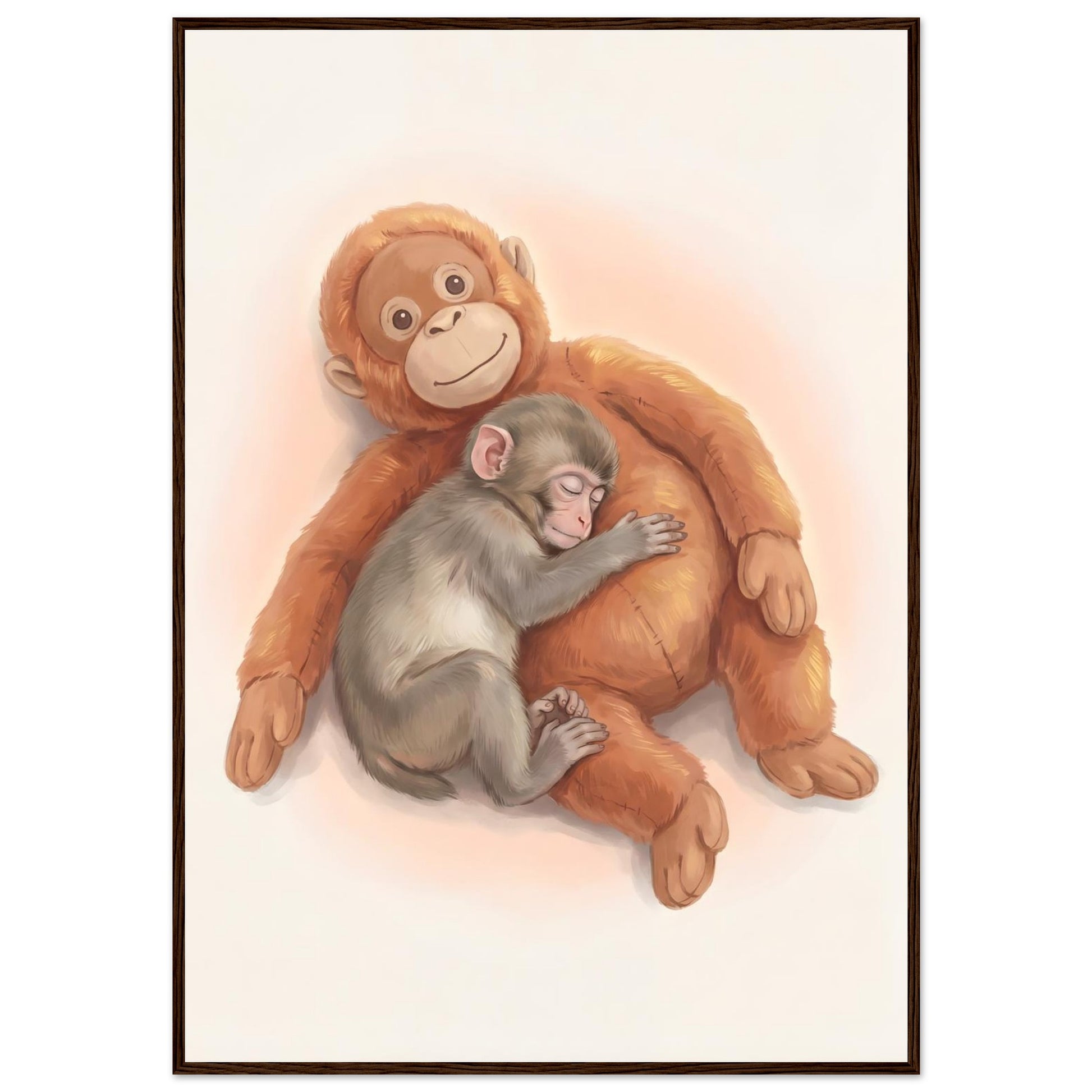 Baby Monkey Sleeping Nursery Art Print - 70x100 cm / 28x40″ - Dark wood frame / Ready-to-hang - Sparkycare