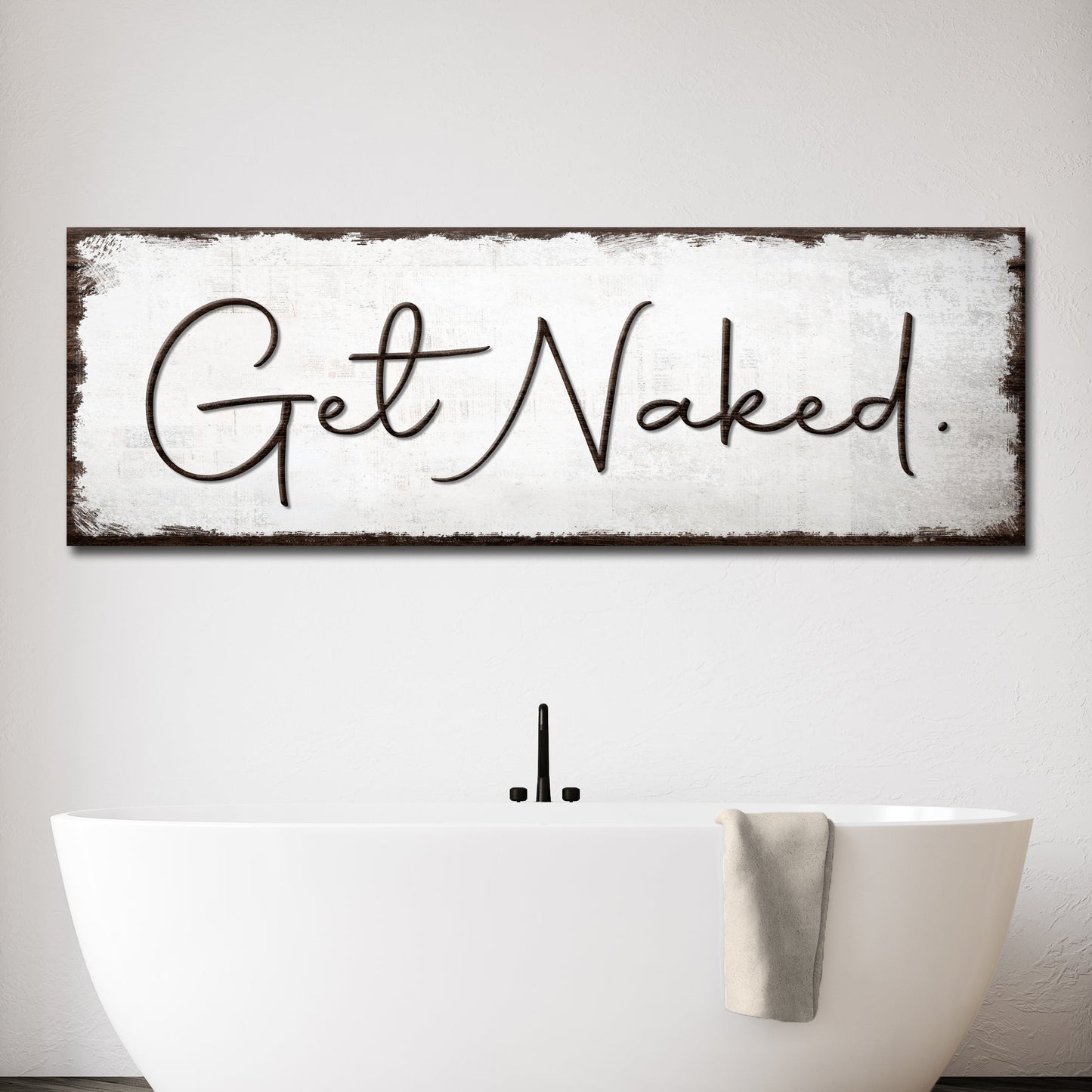 Get Naked bathroom canvas wall art sign - fun quirky bathroom decor