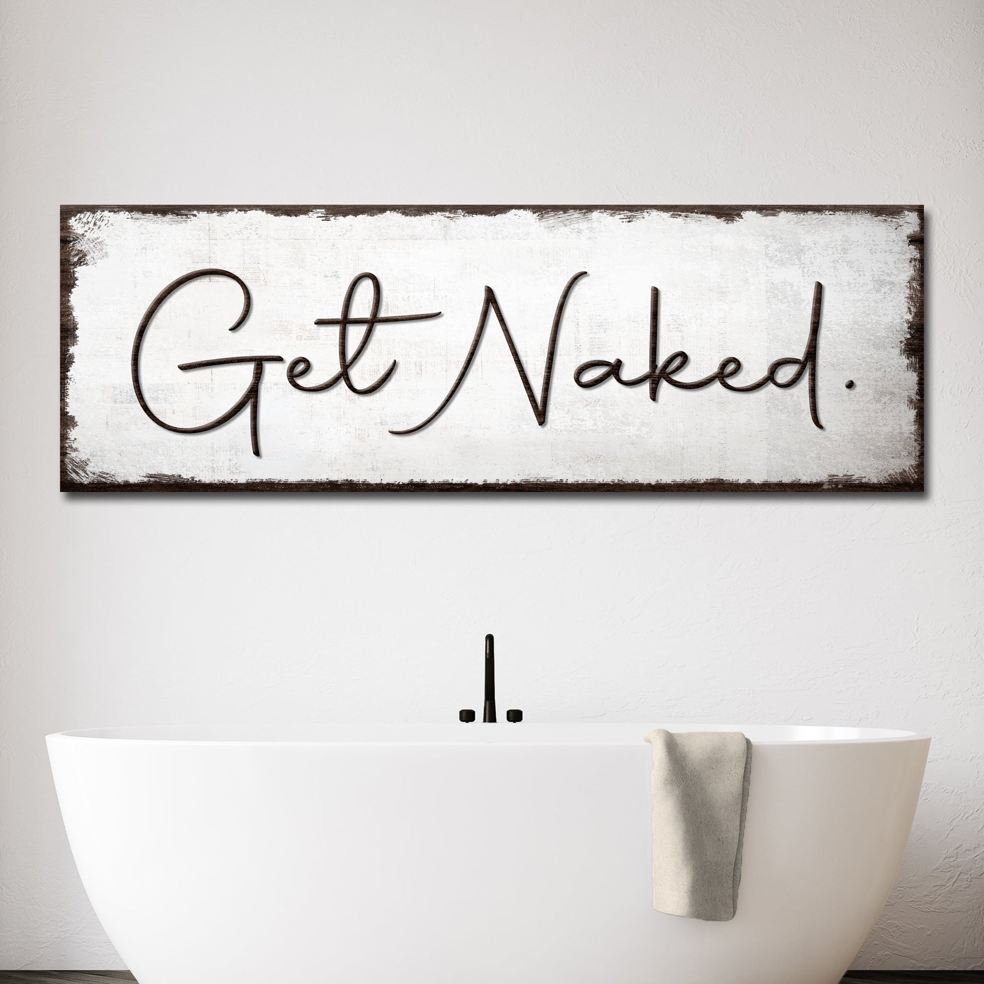 Get Naked bathroom canvas wall art sign - fun quirky bathroom decor