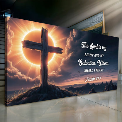 Psalm 27:1 My Light Cross Sign canvas shown in a styled room setting, view 4