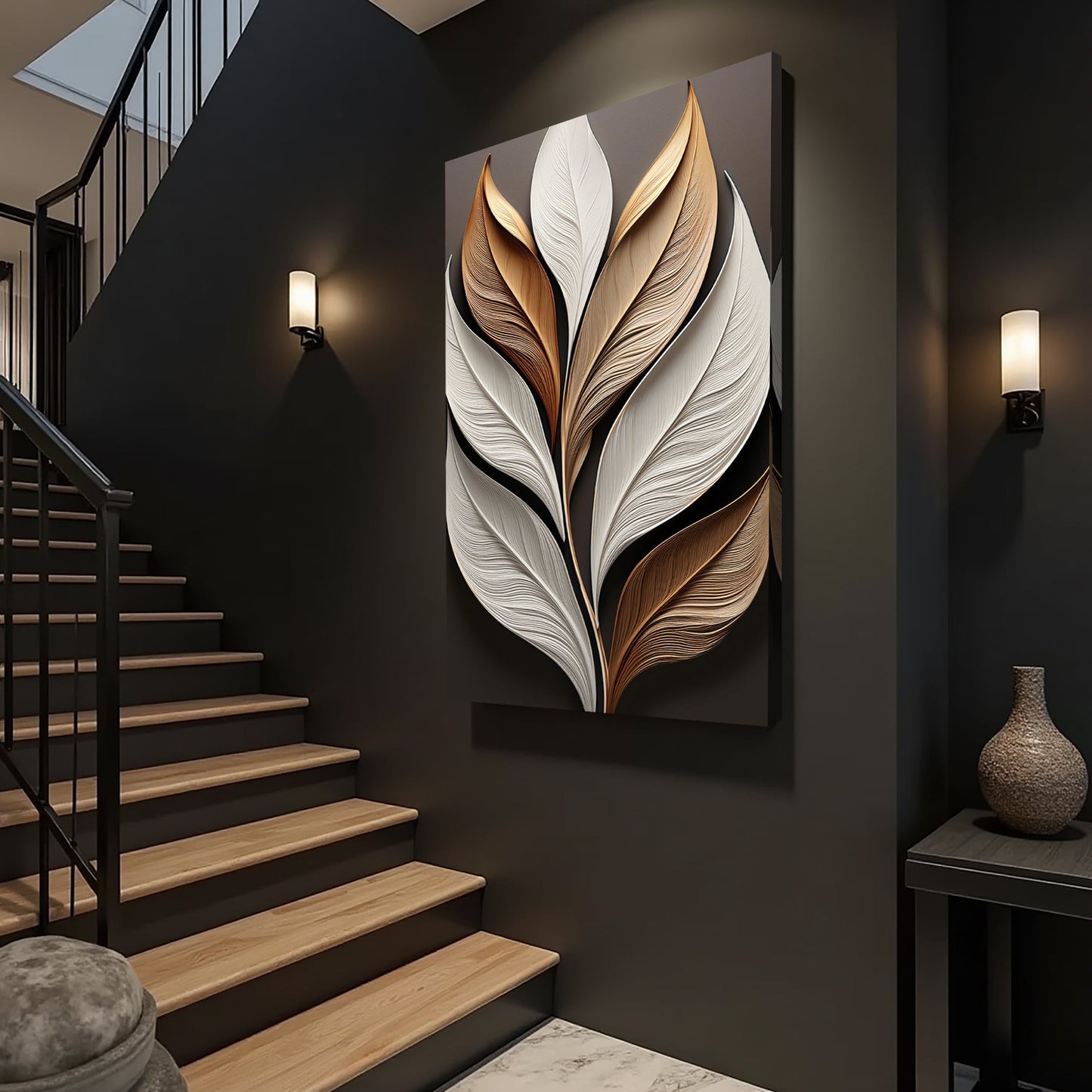Elegant 3D Leaf Canvas Wall Art
