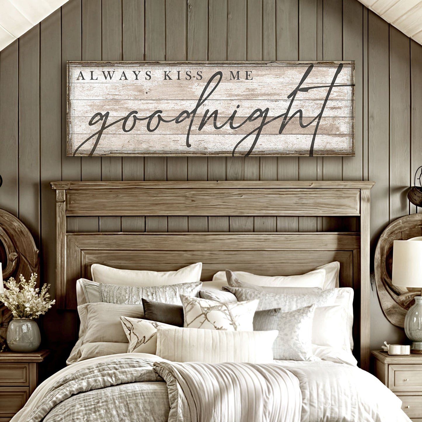 Always Kiss Me Goodnight Bedroom Canvas Sign