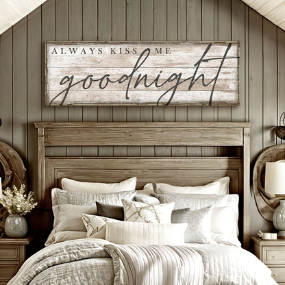 Always Kiss Me Goodnight canvas shown in a styled room setting, view 3