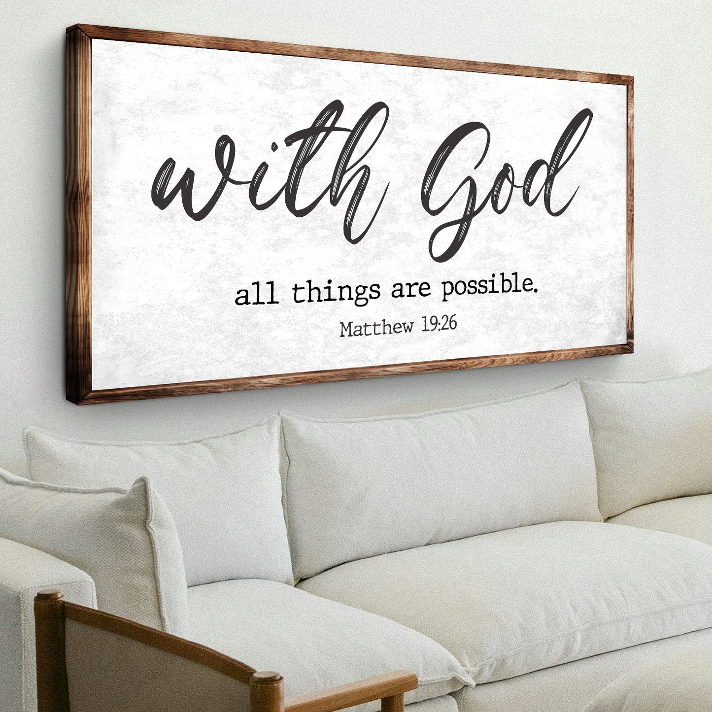 Matthew 19:26 With God All Things Are Possible faith canvas wall art — scripture sign
