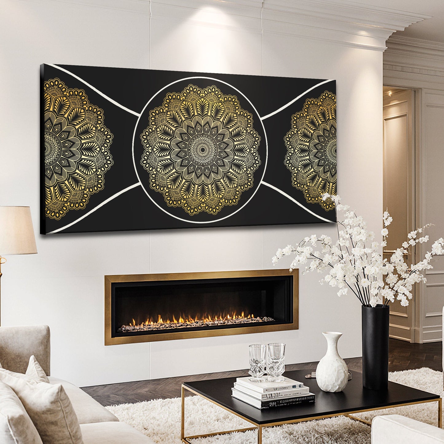 Gold Sacred Geometry Canvas Wall Art - Abstract Print