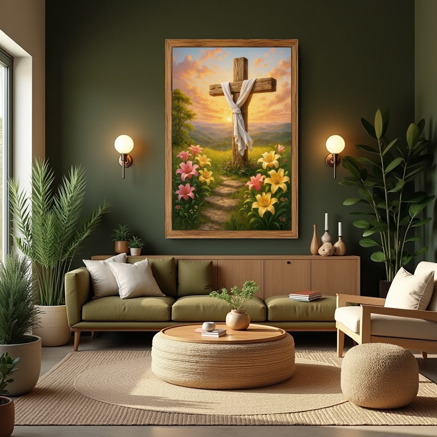 Cross and Flowers Faith Canvas Wall Art II