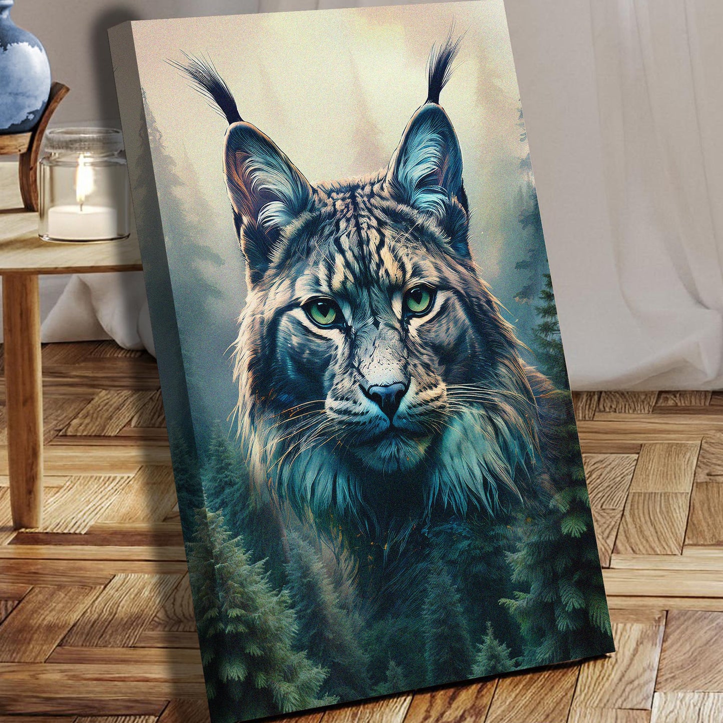 Lynx Double Exposure Canvas Wall Art