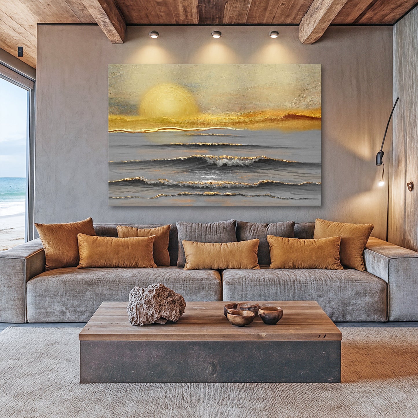 Golden Horizon Calm Canvas Wall Art - Landscape Print
