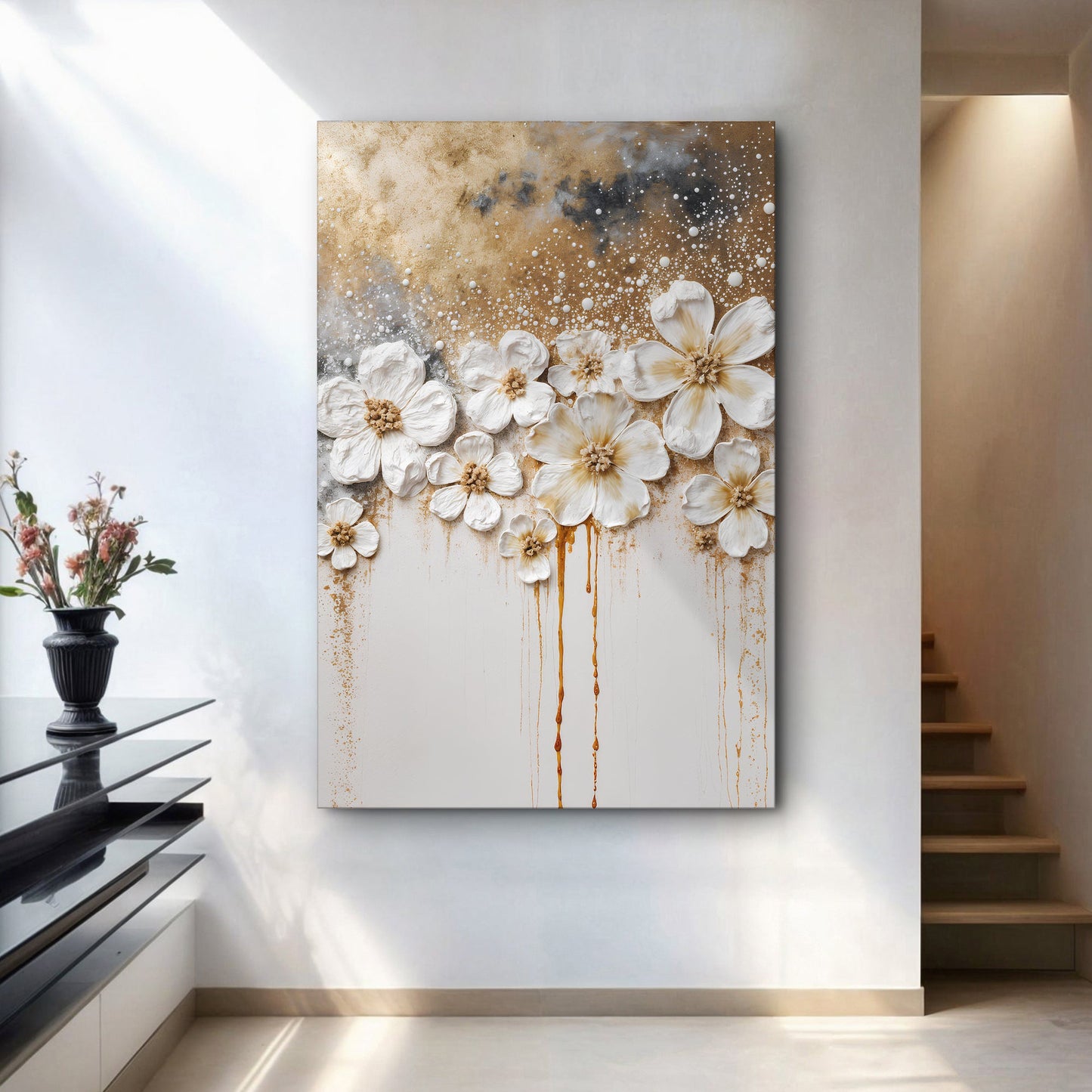 Gold Floral Canvas Wall Art - Elegant Botanical Print