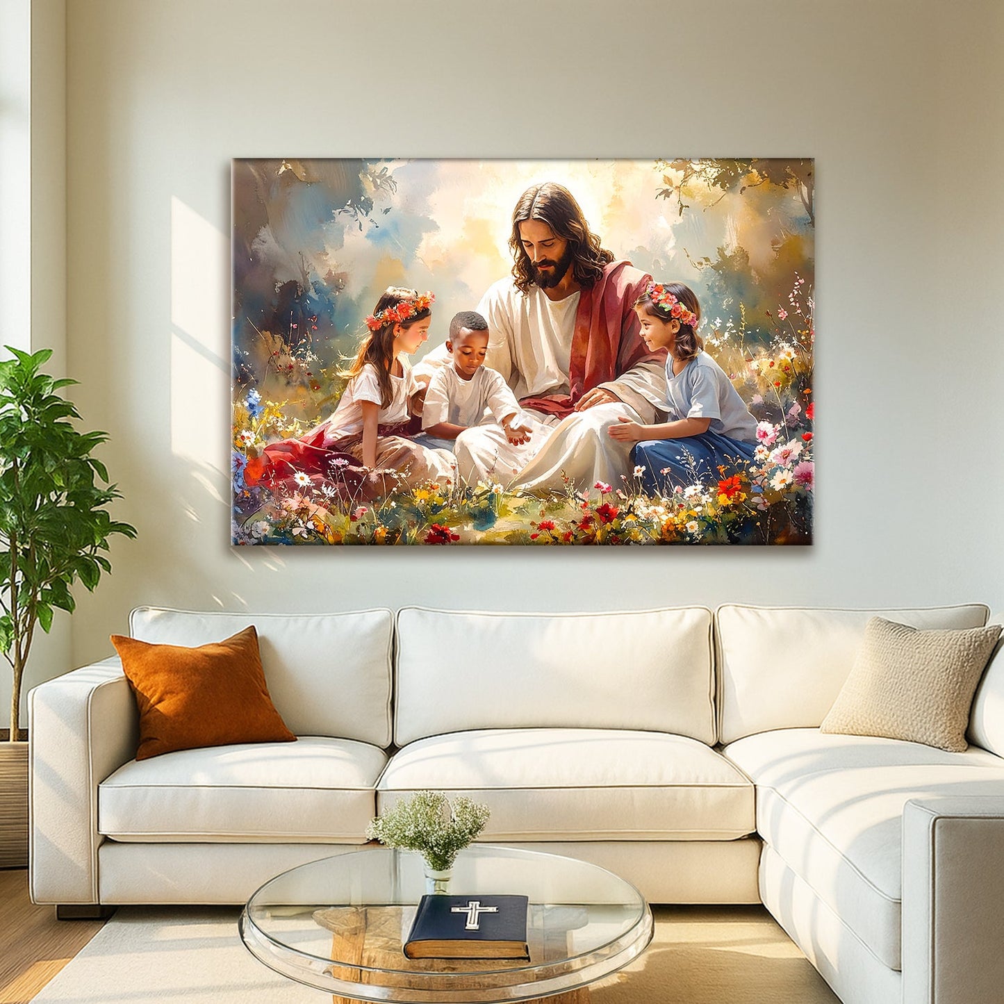 Jesus With Children Christian Canvas Wall Art