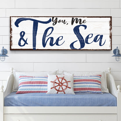 You, Me & The Sea Navy and White canvas shown in a styled room setting, view 4