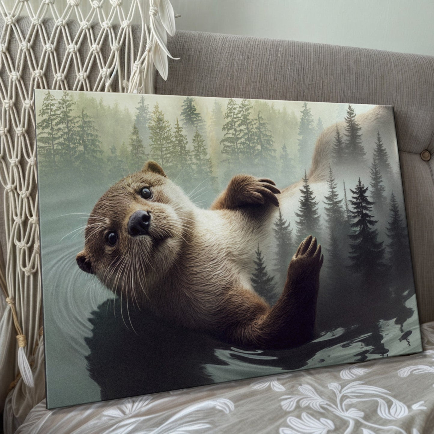 Otter Double Exposure Canvas Wall Art