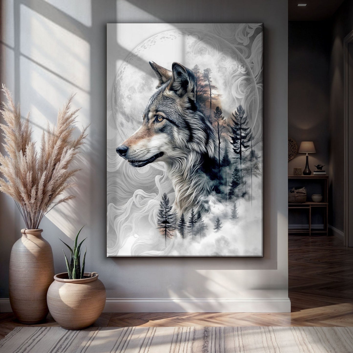Wolf Double Exposure Canvas Wall Art