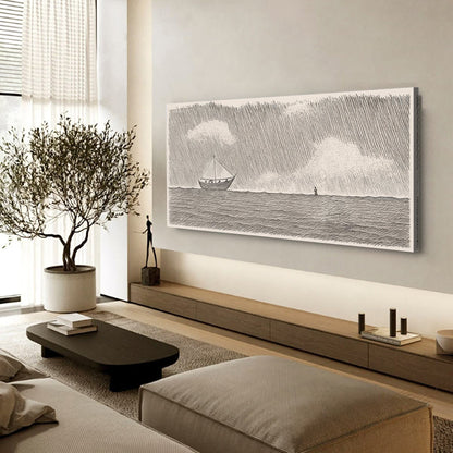 Walking on Water Pencil Sketch Seascape canvas shown in a styled room setting, view 4