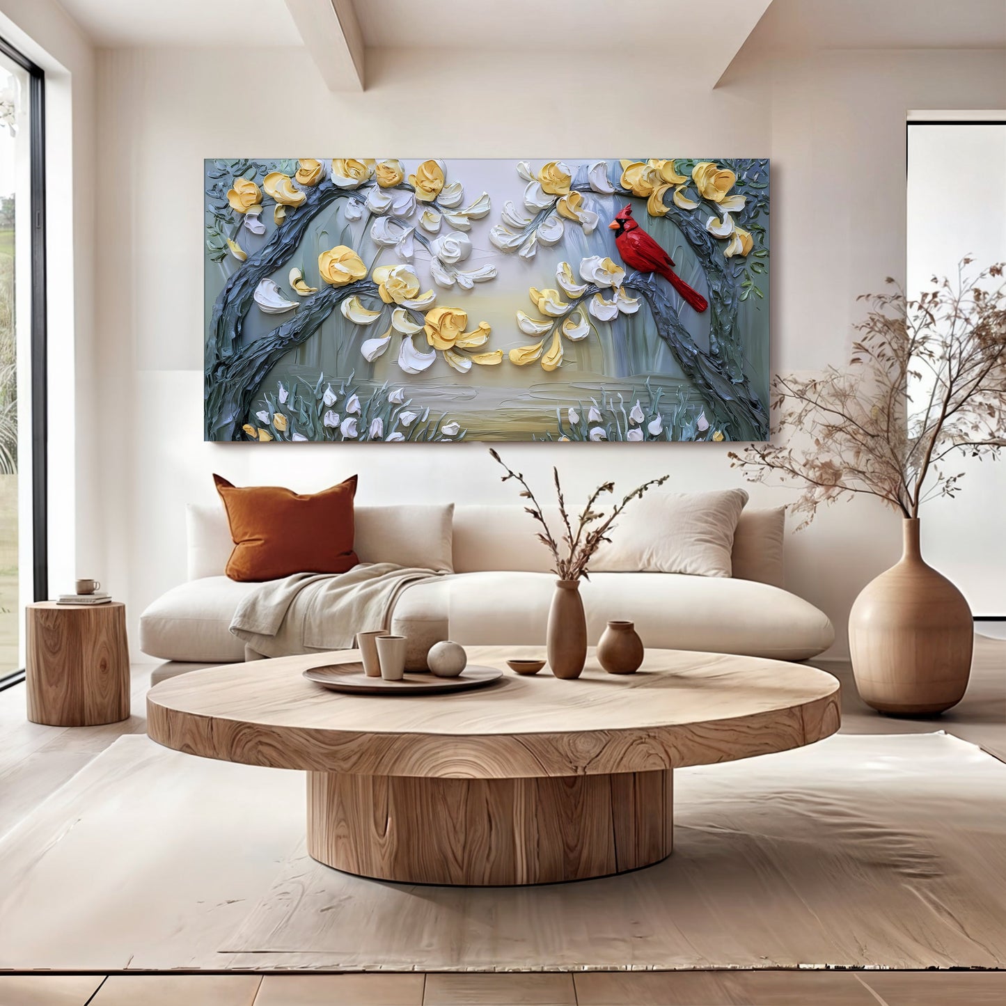 Golden Petals and Scarlet Wings Canvas Wall Art