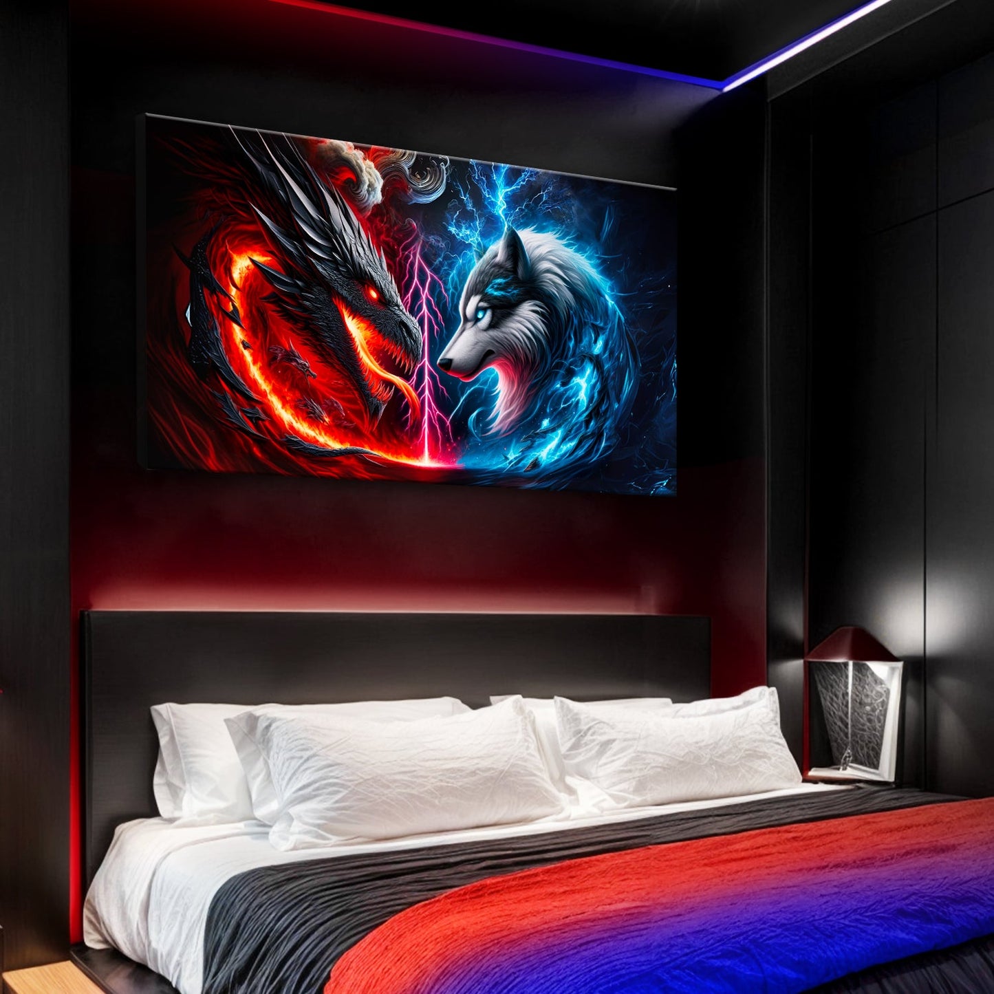 3D Dragon and Wolf Canvas Wall Art VI