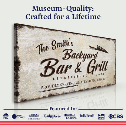 Backyard Bar And Grill Canvas Sign XVI