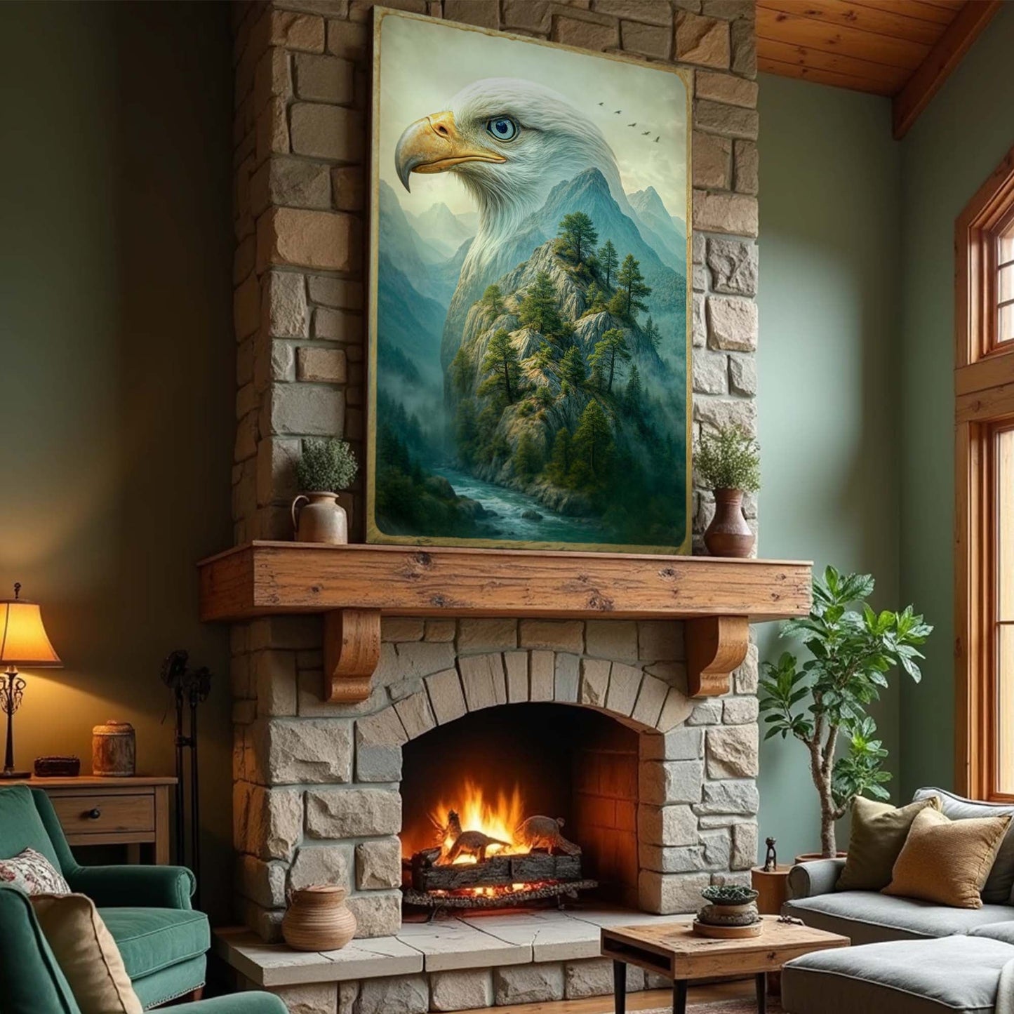 Eagle Over the Canyon Double Exposure Canvas Wall Art