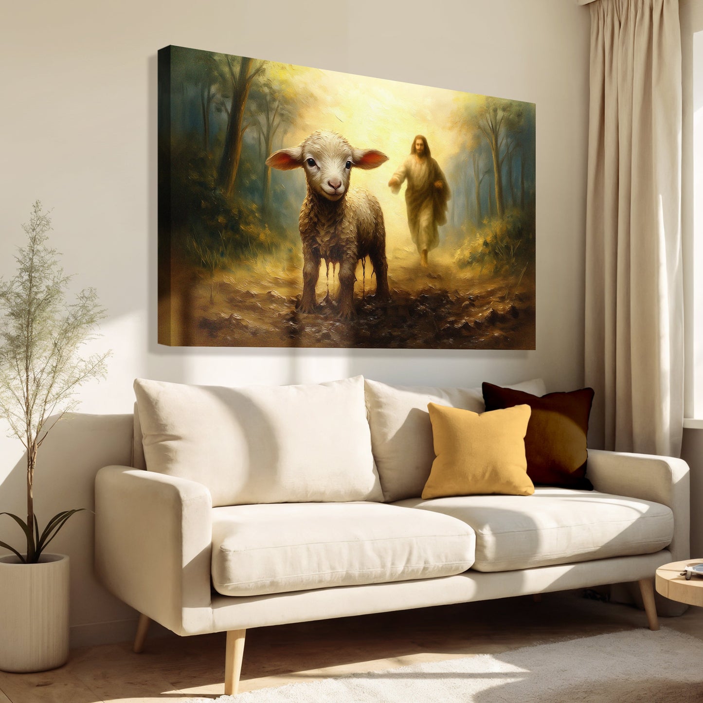 Jesus Running After Lost Lamb Faith Canvas Wall Art