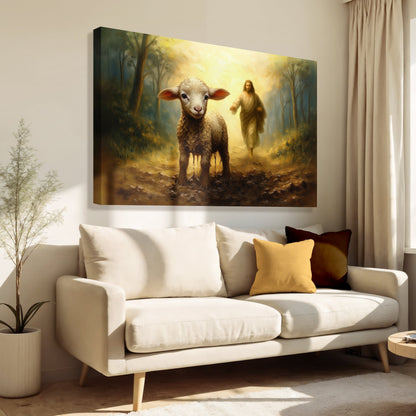 Jesus Running After Lost Lamb Faith Canvas Wall Art