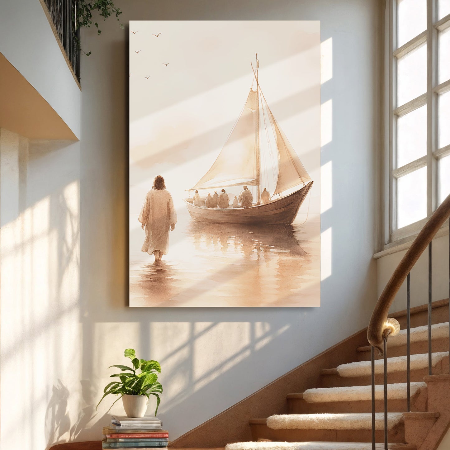 Jesus on Water Miracle Faith Canvas Wall Art