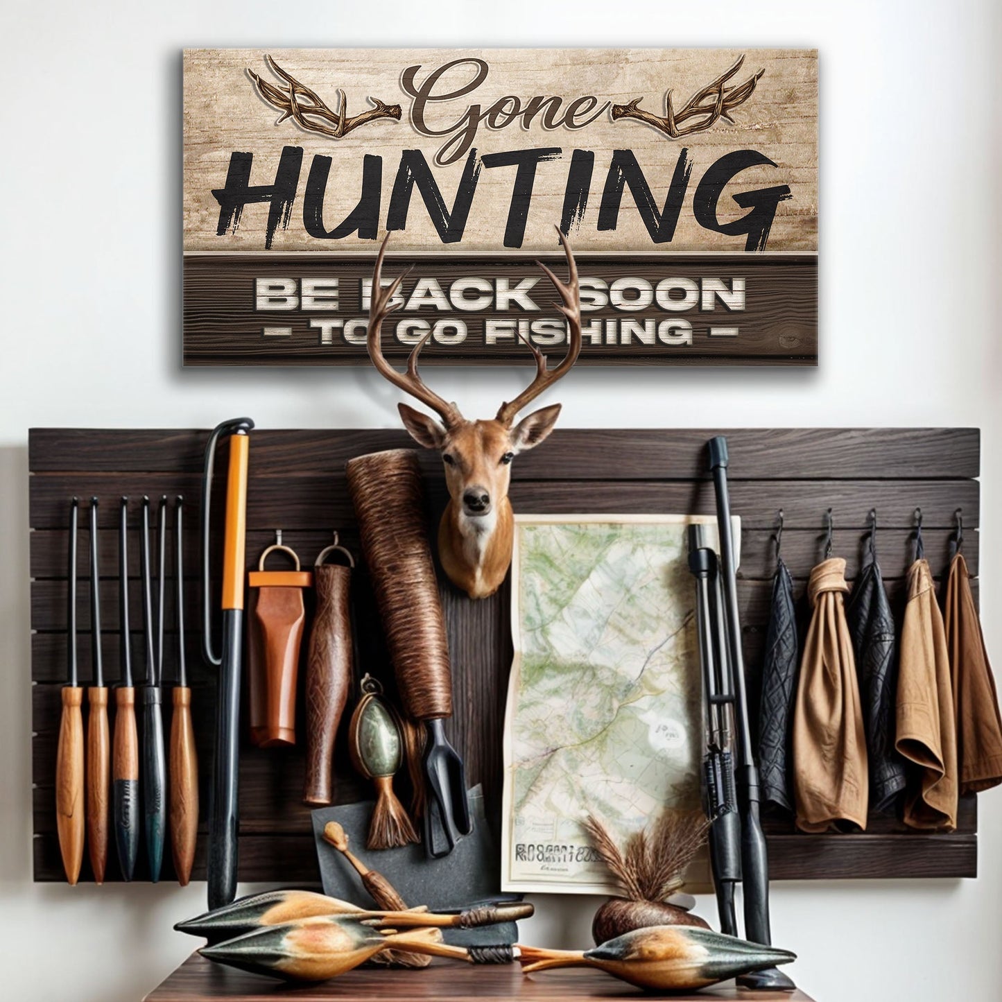 Gone Hunting Canvas Wall Art - Outdoor Sign Print