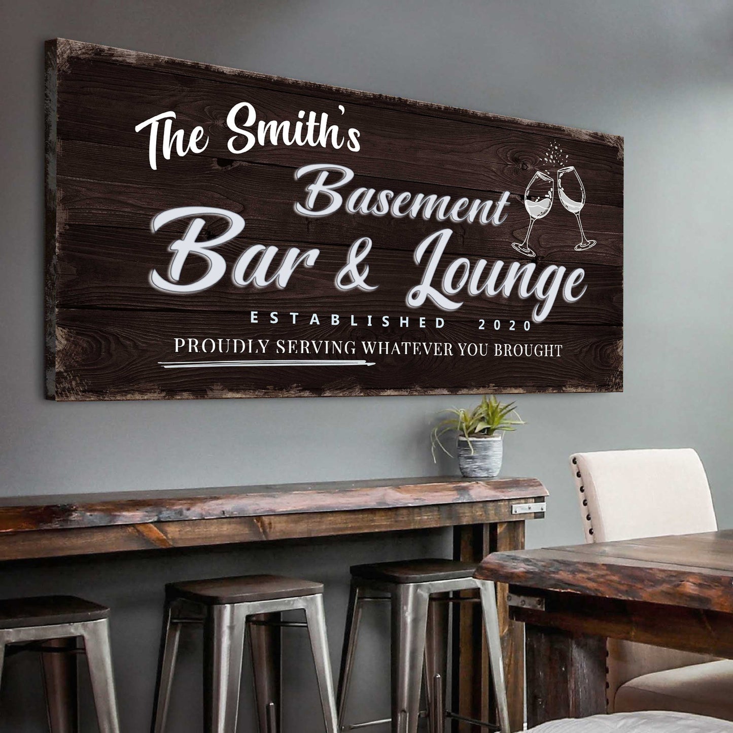 Basement bar and lounge canvas sign