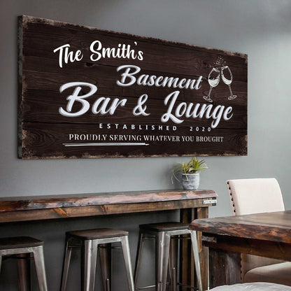 Basement bar and lounge canvas sign