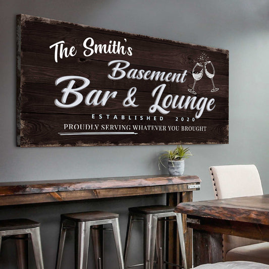 Basement bar and lounge canvas sign