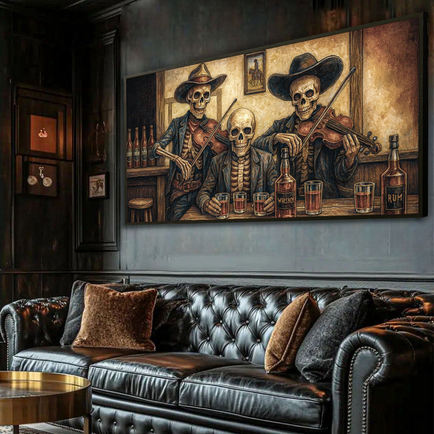 Cowboy Skeletons Western Bar Canvas Wall Art