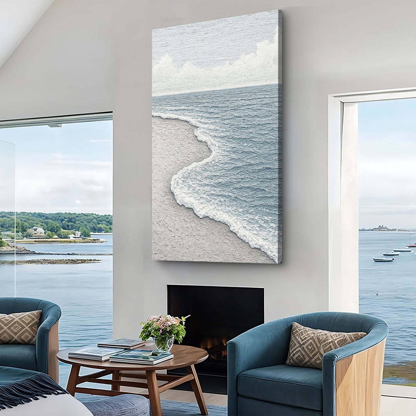 White Waves Abstract Canvas Wall Art
