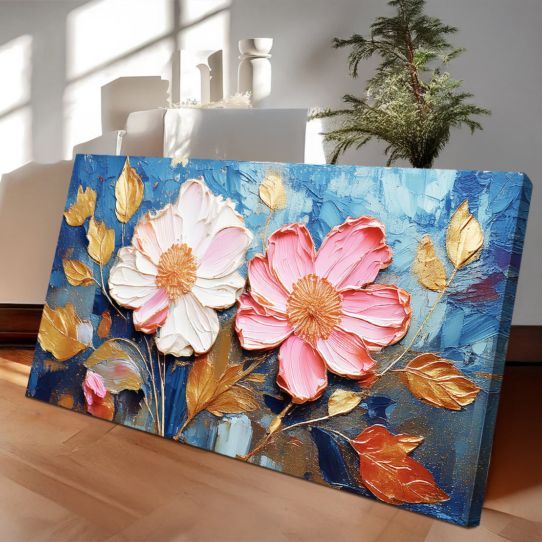 Golden Petals Impasto Canvas Wall Art - Floral Print