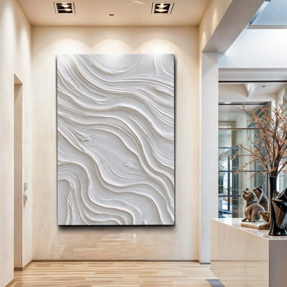 Minimalist ocean wave canvas wall art in calm neutral tones, ready to hang