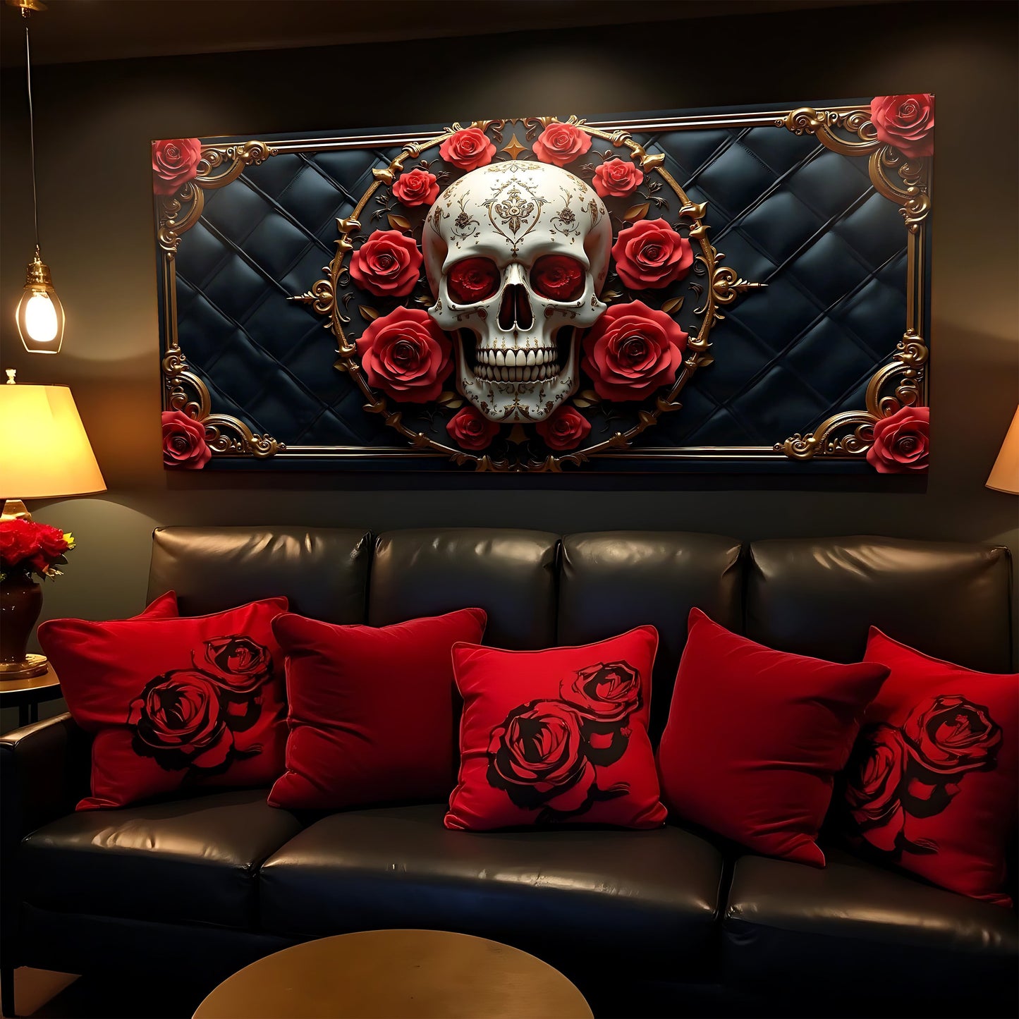 3D Rose and Skull Canvas Wall Art VII