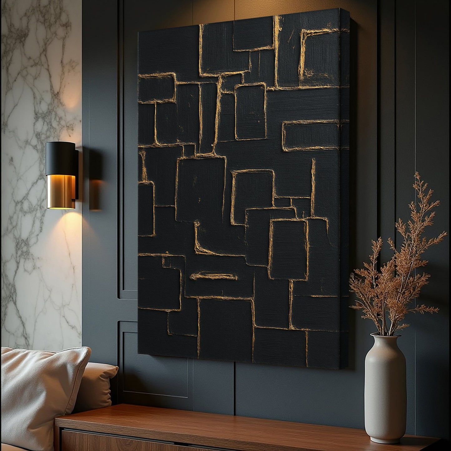 Contemporary Black and Gold Canvas Wall Art