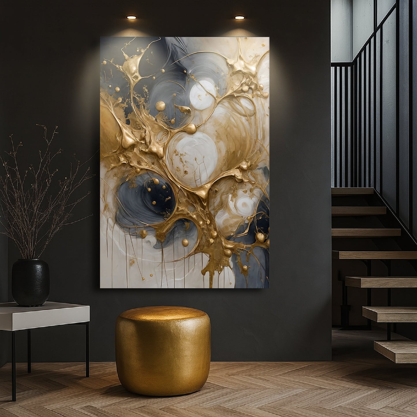 Black and Gold Splash Abstract Canvas Wall Art