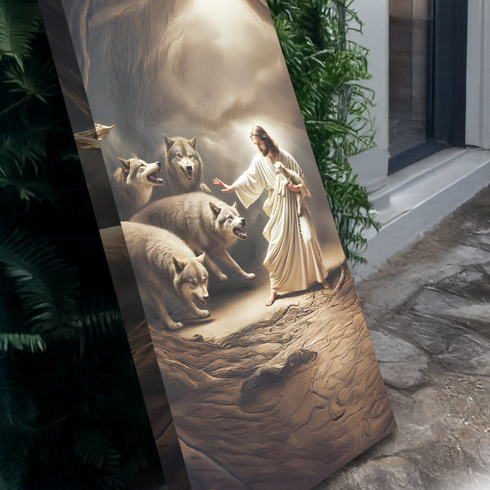 Faith Canvas Wall Art Jesus Shepherd Lamb and Wolf