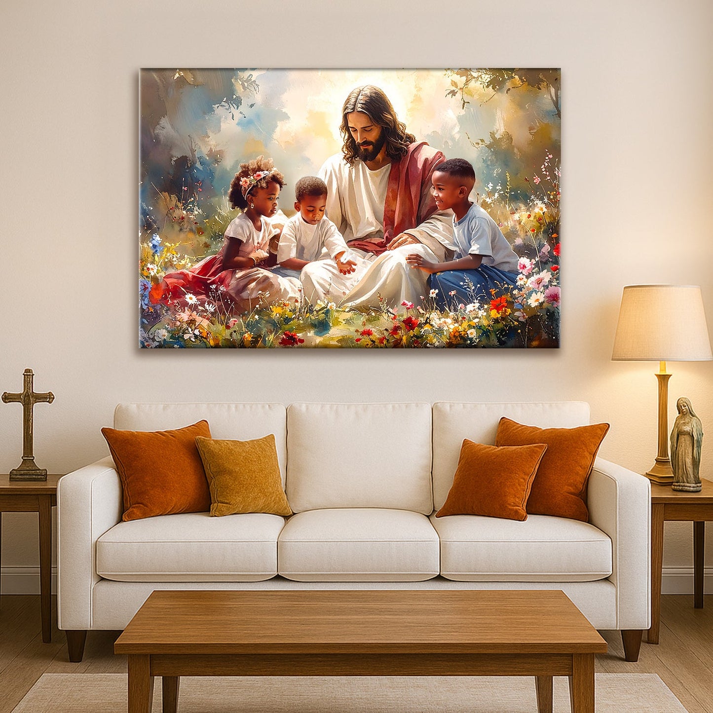 Jesus With Children Devotional Canvas Art