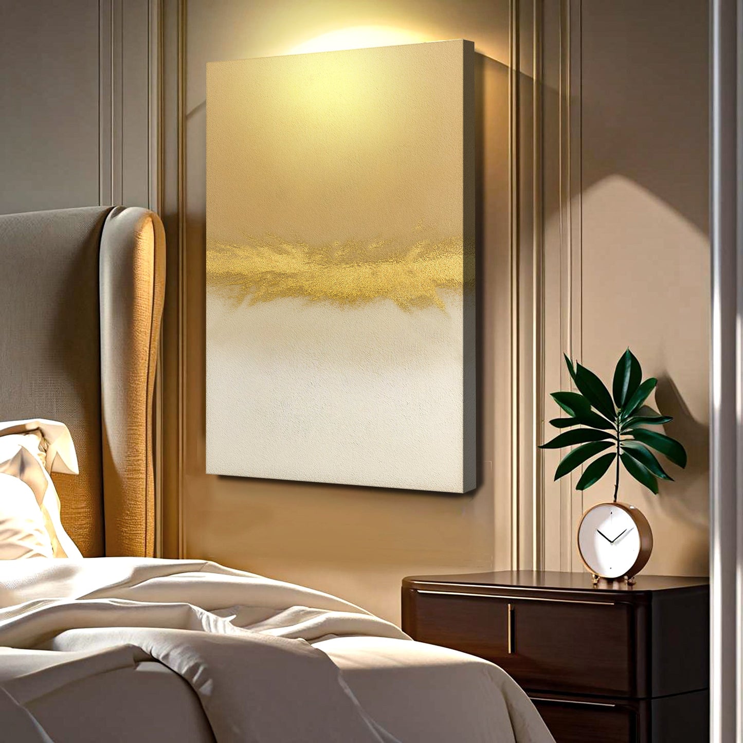 Minimalist White and Gold Abstract Canvas Wall Art