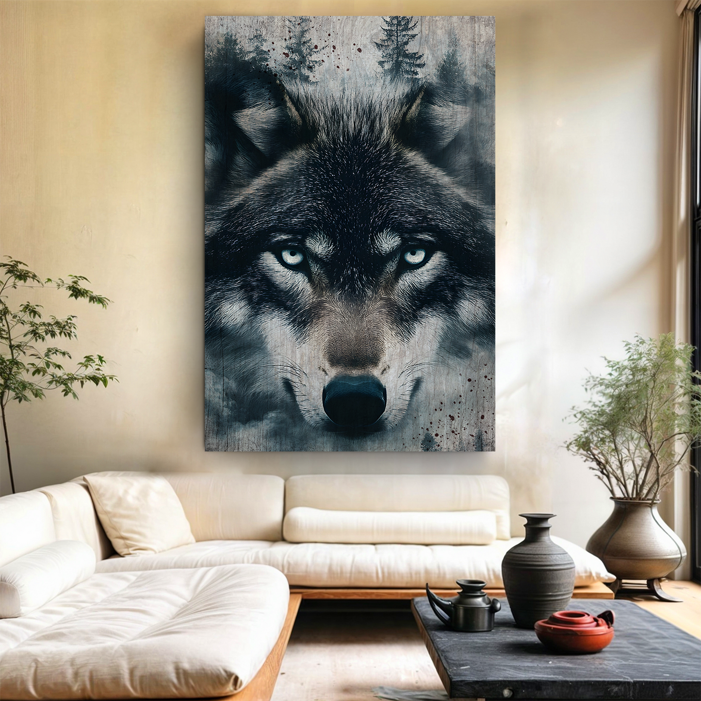 Wolf Double Exposure Canvas Wall Art III