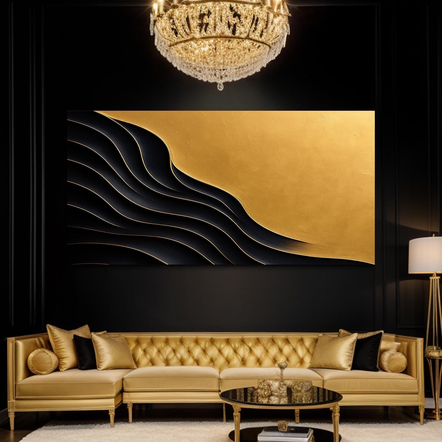 Black and Gold Minimalist Abstract Canvas Wall Art