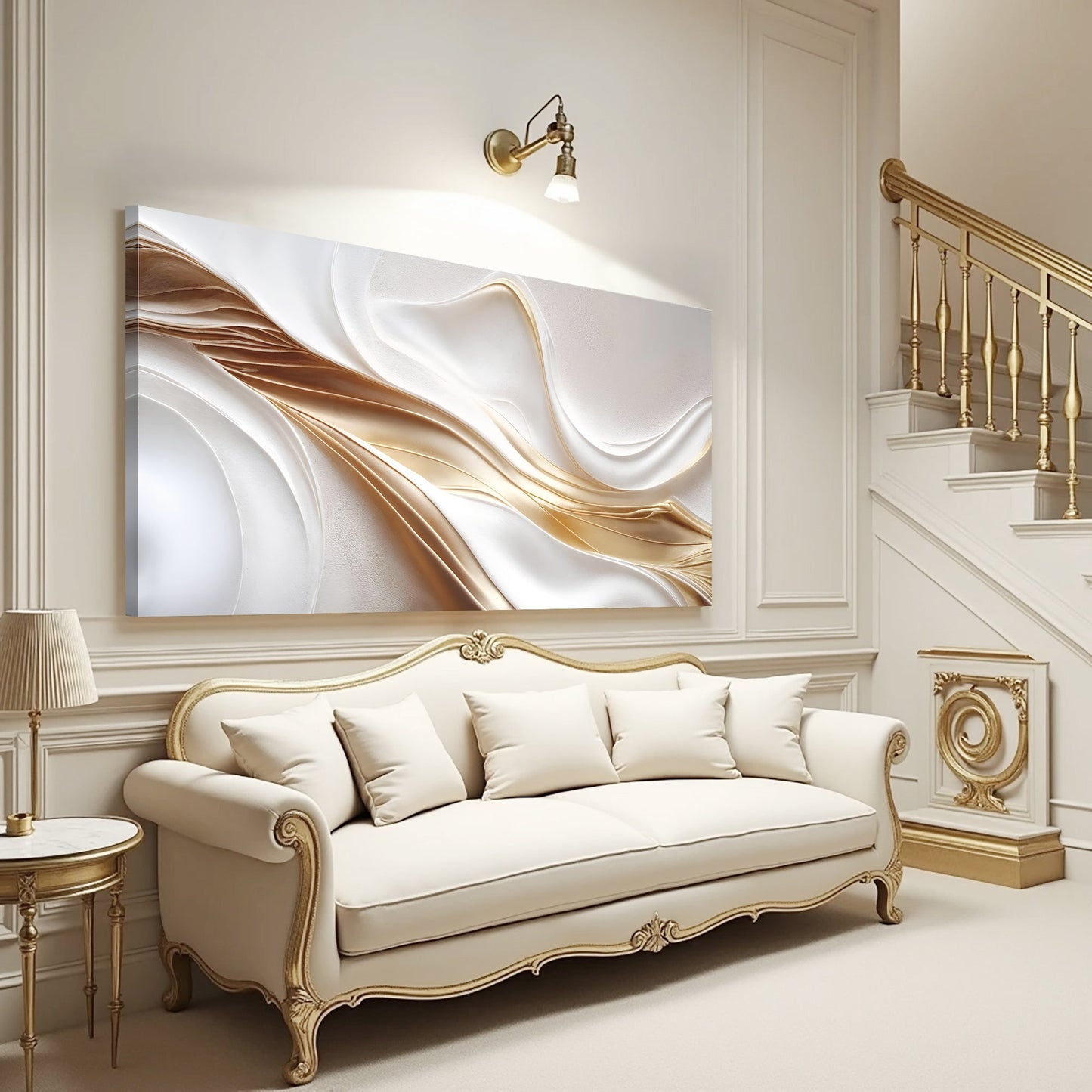 White and Gold Abstract Canvas Wall Art