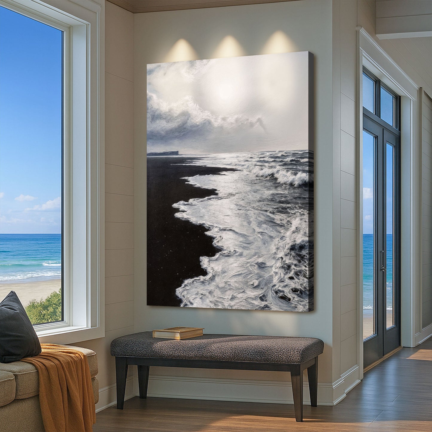 Black and White Waves Abstract Canvas Wall Art