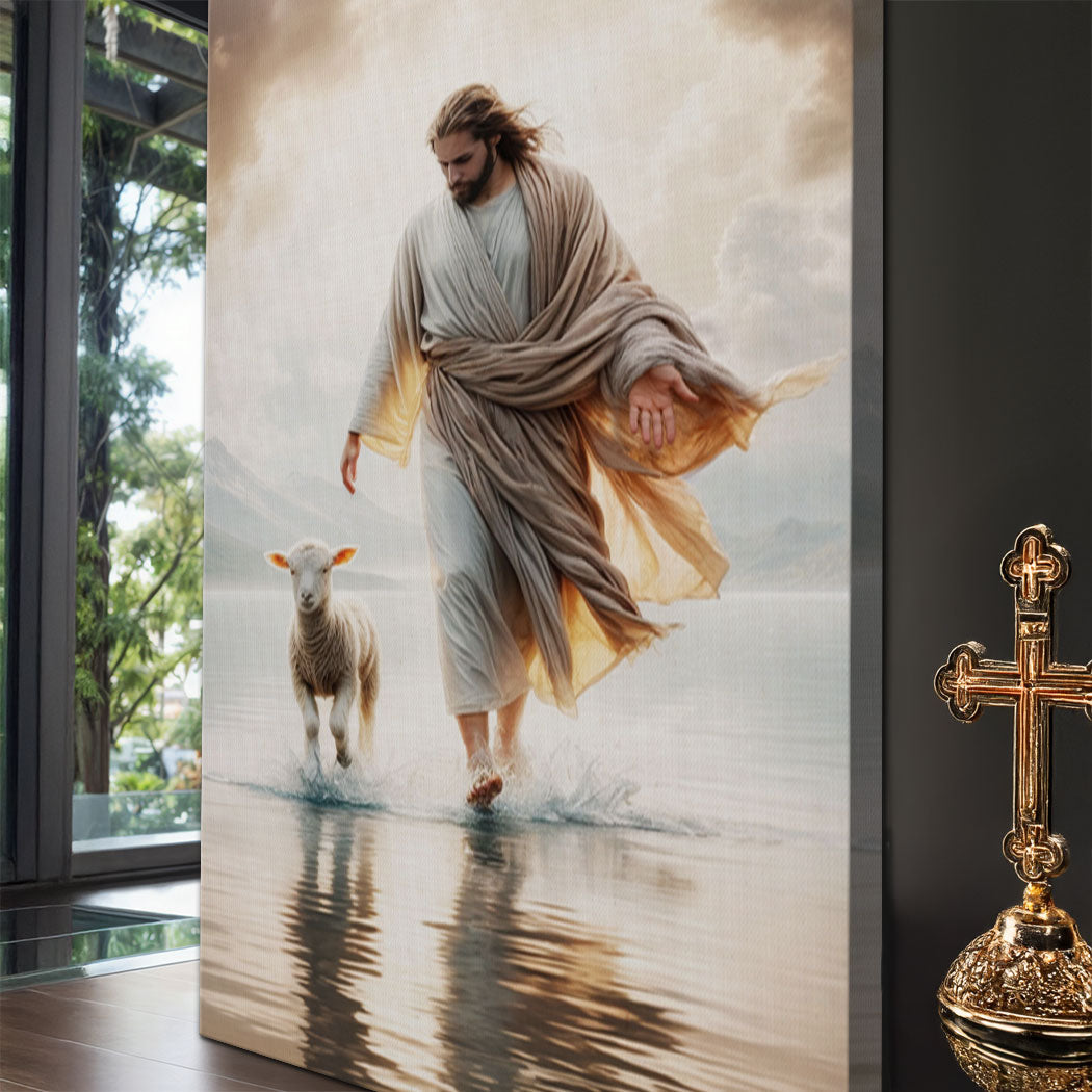 Jesus Protects The Lamb Faith Canvas Wall Art III