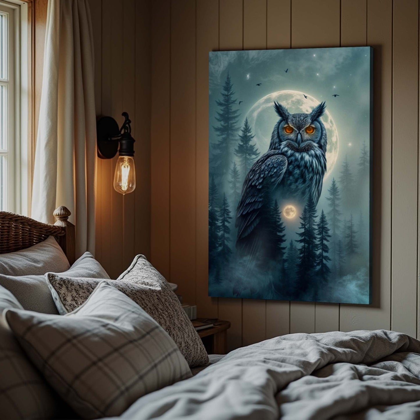 Owl Double Exposure Canvas Wall Art II