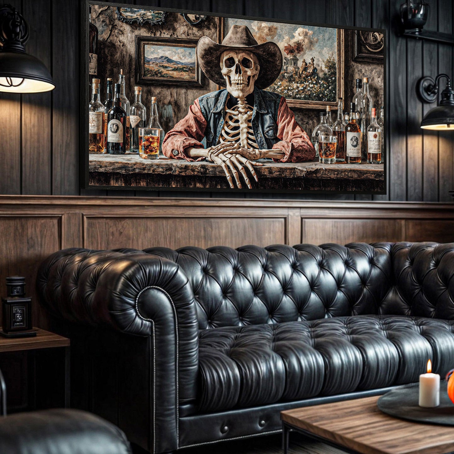 Skeleton Cowboy Barman Western Saloon Canvas Wall Art